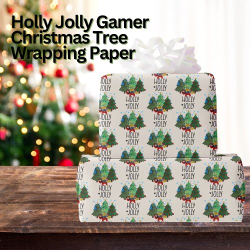 Holly Jolly Gamer Christmas Tree Wrapping Paper
