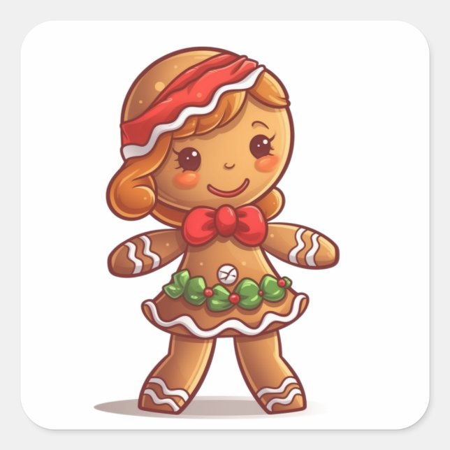 Holly Jolly Gingerbread Girl Square Sticker (Front)