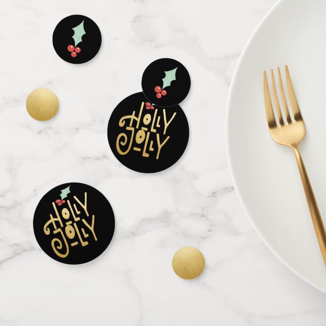 Holly Jolly Gold and Black Christmas Confetti (Group)