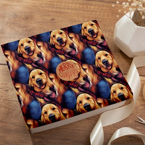 Holly Jolly Golden Retriever seamless pattern Wrapping Paper