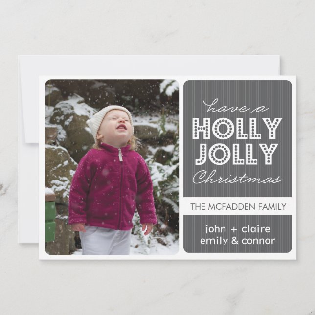 'Holly Jolly' (Graphite) Holiday Photo Card (Front)