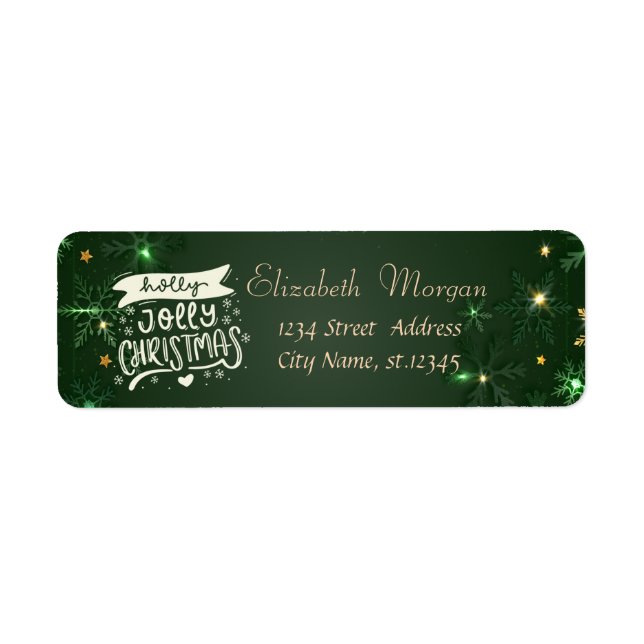 Holly Jolly,Green Snowflakes Holiday,Christmas Label (Front)