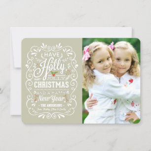 Holly Jolly Greige & White Christmas Photo Card