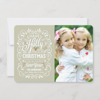 Holly Jolly Greige & White Christmas Photo Card