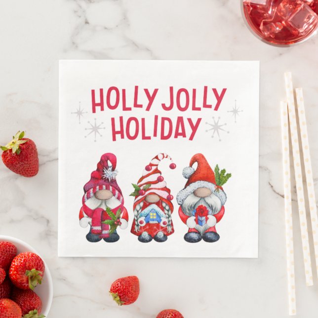 Holly Jolly Holiday Gnomes    Paper Dinner Napkins (Insitu)