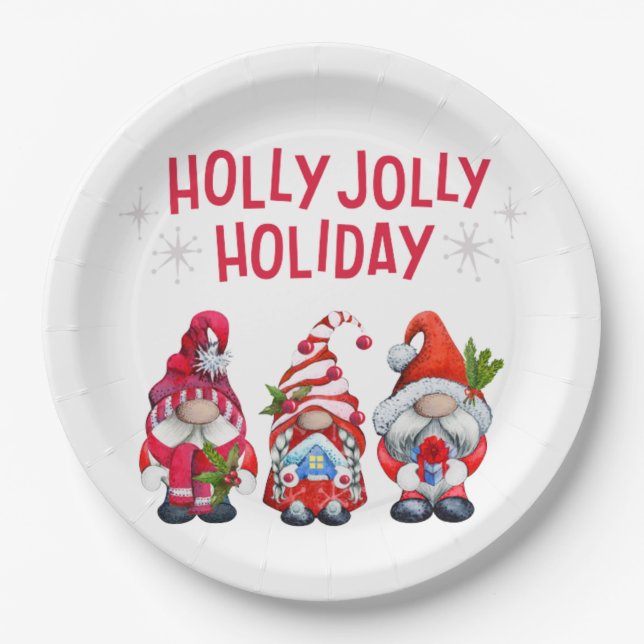 Holly Jolly Holiday Gnomes    Paper Plates (Front)