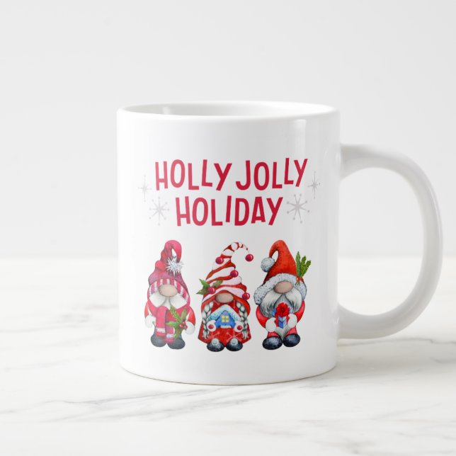 Holly Jolly Holiday Gnomes Whimsical Christmas Giant Coffee Mug (Right)