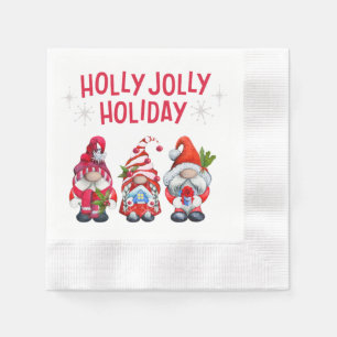 Holly Jolly Holiday Gnomes Whimsical Christmas Napkins
