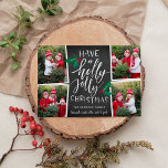 Holly Jolly | Holiday Photo Collage Card<br><div class="desc">Rustic and whimsical holiday photo card features four photos in a collage layout, with "have a holly jolly Christmas" in white hand lettered typography on a chalkboard background, accented with red and green holly leaves and berries. Personalize with your names beneath, and add an additional photo to the back on...</div>