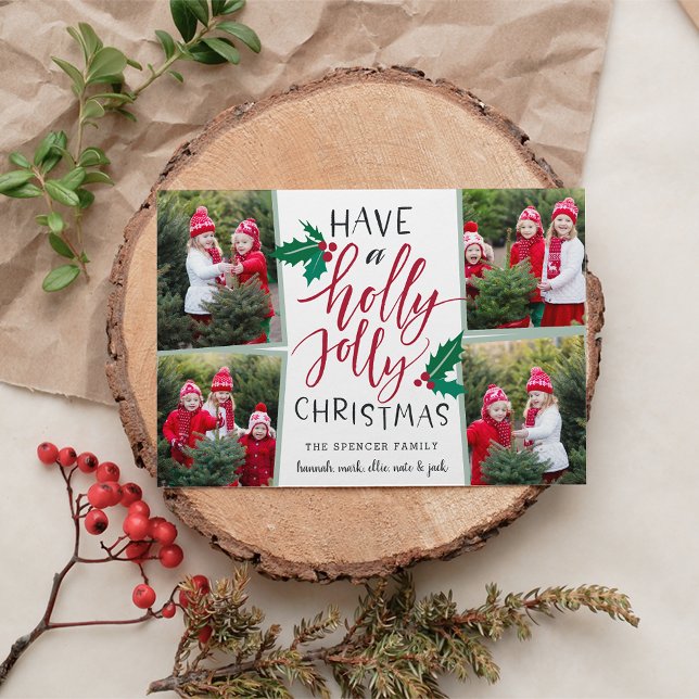 Holly Jolly | Holiday Photo Collage Card (Creator Uploaded)