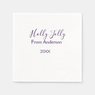 Holly Jolly holidays add name family year purple s Napkins
