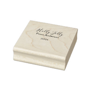 Holly Jolly holidays add name family year purple s Rubber Stamp