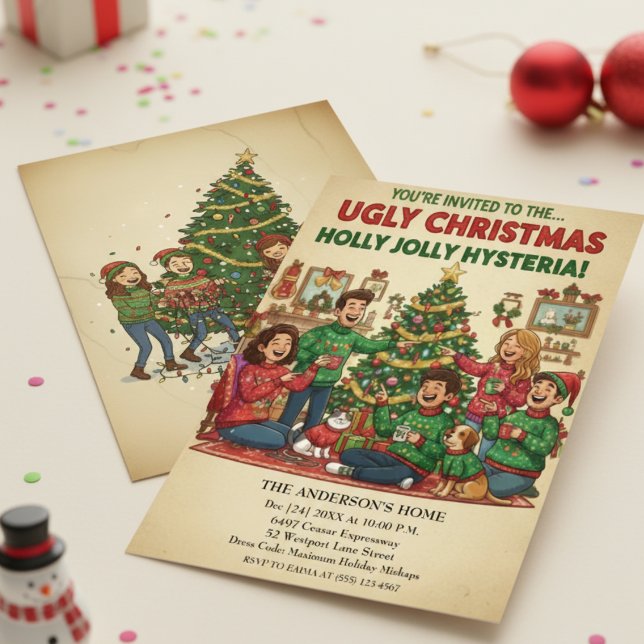 Holly Jolly Hysteria Ugly Sweater Christmas Party  Invitation (Creator Uploaded)