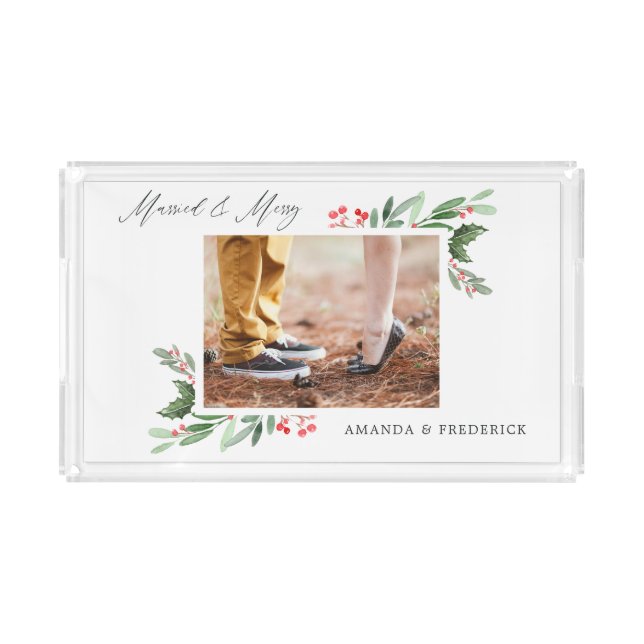 Holly Jolly Married and Merry Photo Acrylic Tray (Front)
