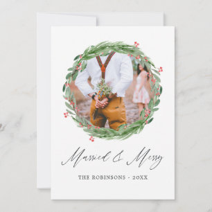 Holly Jolly Married and Merry Photo Collage Holiday Card