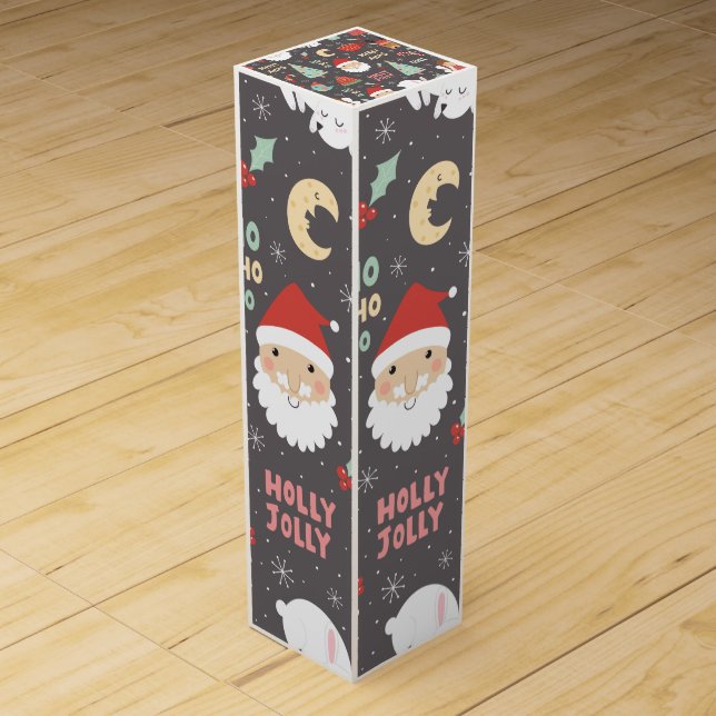 Holly Jolly Merry Christmas Wine Gift Box (Front)