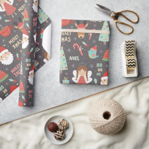Holly Jolly Merry Xmas Santa Reindeer Christmas Wrapping Paper