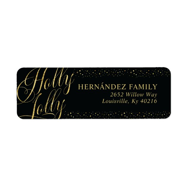Holly Jolly Modern Black Gold Christmas Address Label (Front)