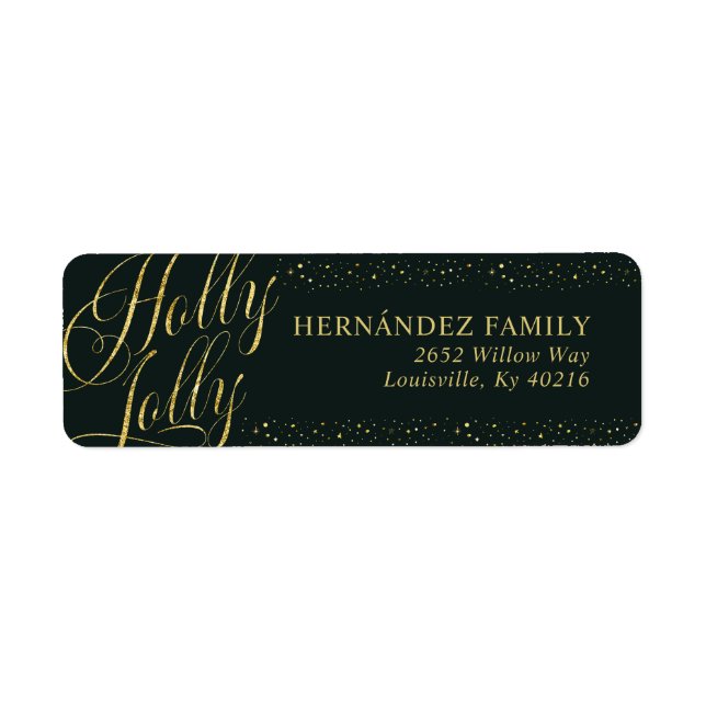 Holly Jolly Modern Green Gold Christmas Address Label (Front)