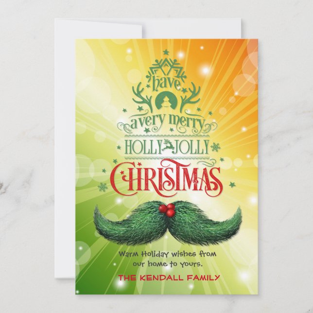 Holly Jolly Mustache Christmas Holiday Card (Front)