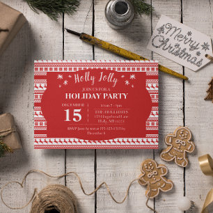 Holly Jolly Nordic Print Reindeer Holiday Invitation
