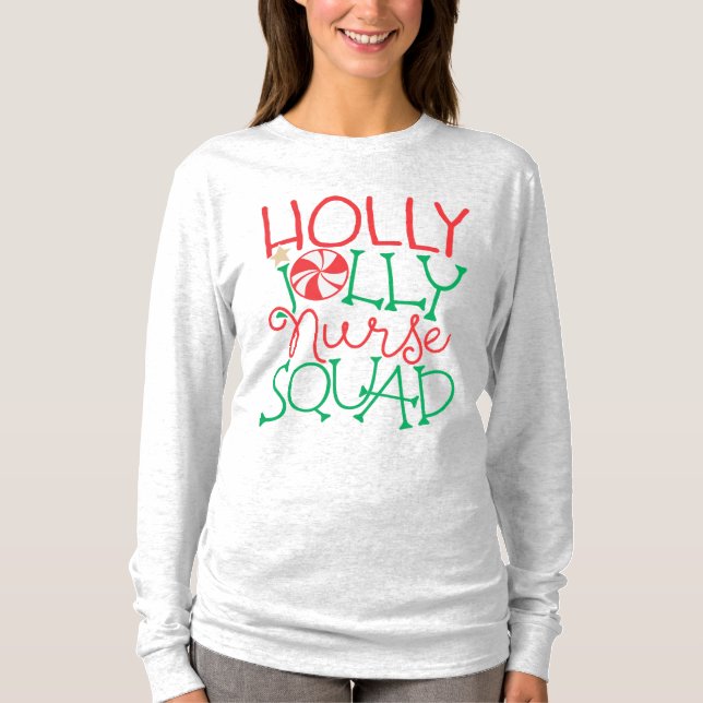 Holly Jolly Nurse Squad Cute Candy Christmas T-Shirt (Front)