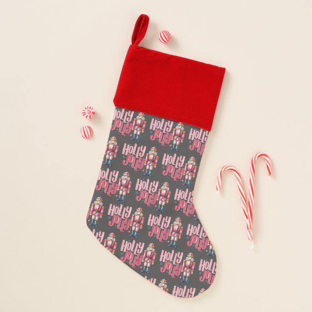 Holly Jolly Nutcracker Christmas Coquette Preppy Stocking (Front)