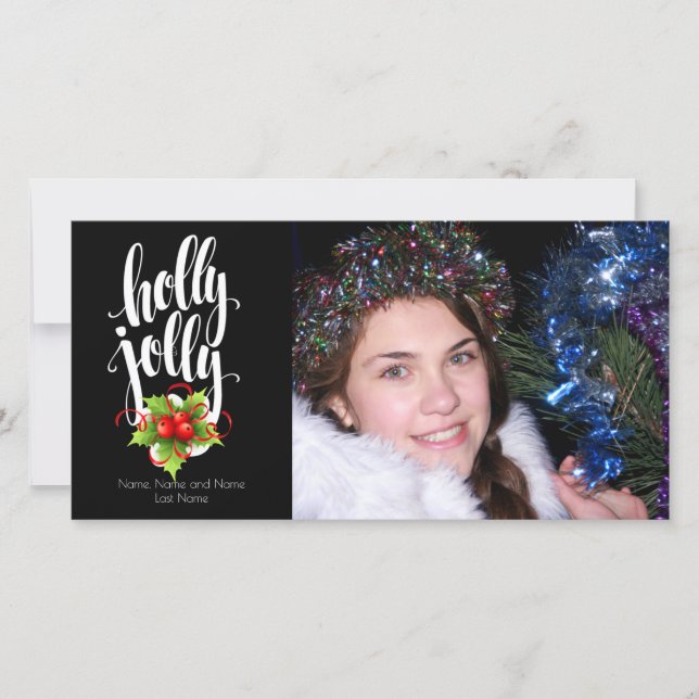 Holly Jolly  One Photo Holiday Christmas  Card (Front)