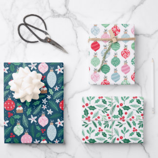 Holly Jolly Ornaments Holiday Wrapping Paper Sheets