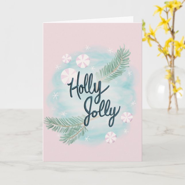 Holly Jolly - Pastel - Christmas - Greeting -  Card (Yellow Flower)