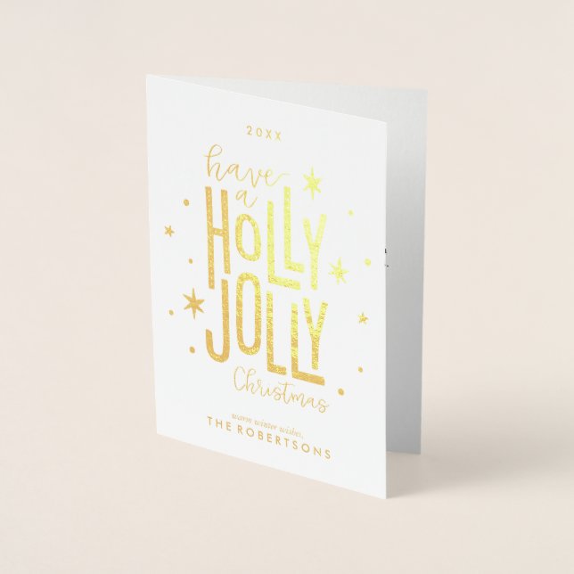 "Holly Jolly" Personalized Christmas Photo Foil Card (Front)