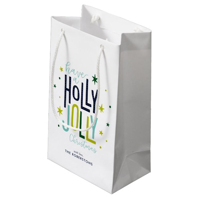 "Holly Jolly" Personalized Christmas Small Gift Bag (Back Angled)