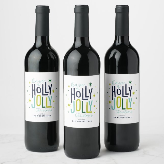 "Holly Jolly" Personalized Christmas Wine Label (Bottles)