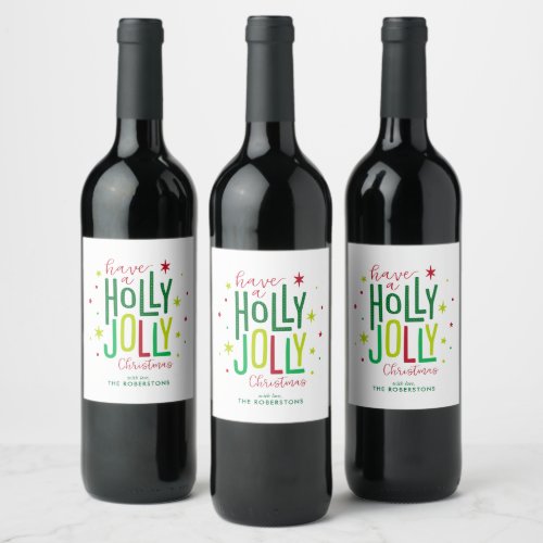 Holly Jolly Personalized Christmas Wine Label