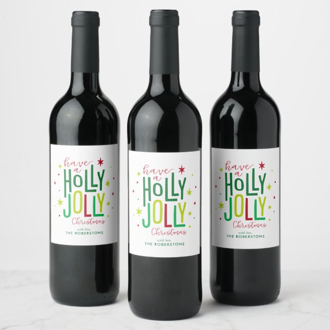 "Holly Jolly" Personalized Christmas Wine Label (Bottles)