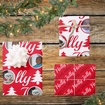 Holly Jolly Photo Collage Red White Christmas Wrapping Paper Sheets by ArtfulDesignsByVikki at Zazzle