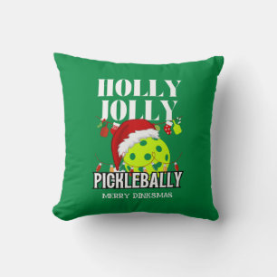 HOLLY JOLLY PICKLEBALLY Christmas Green Throw Pillow
