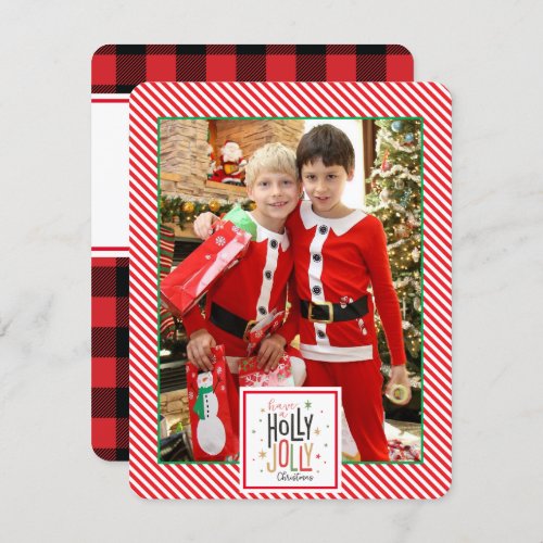Holly Jolly plaid add your photo Holiday Card