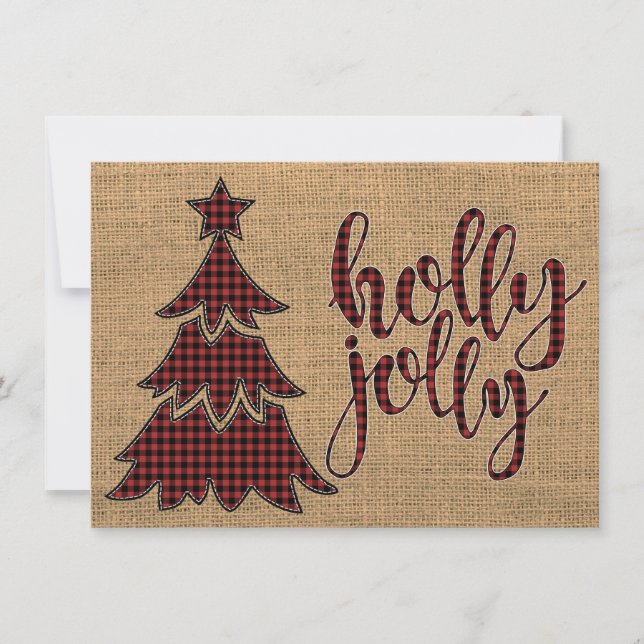 holly jolly Plaid Christmas Tree Photo Card (Front)