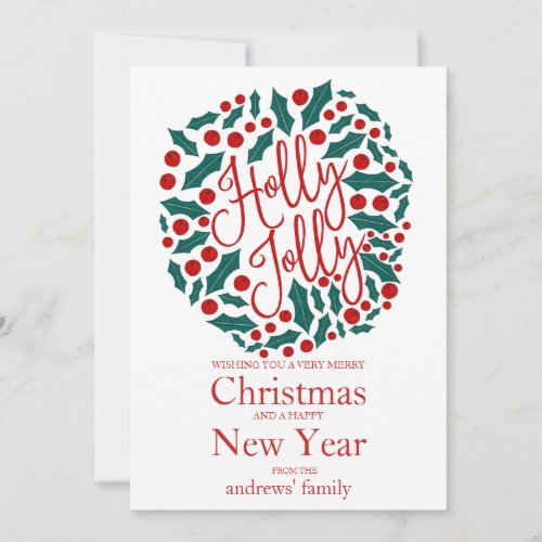 Holly Jolly Quote Leaves Berries Christmas Holiday Card