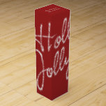 Holly Jolly Red Holiday Wine Box. Wine Gift Box<br><div class="desc">A sparkly Holly Jolly on a festive red background decorates this trendy holiday wine box.</div>