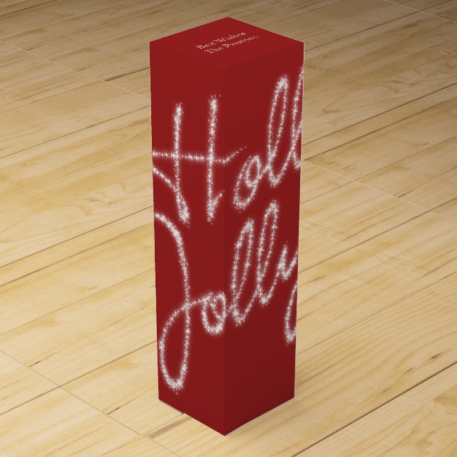 Holly Jolly Red Holiday Wine Box. Wine Gift Box (Front)