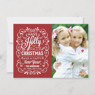 Holly Jolly Red White Christmas Holiday Photo Card