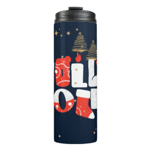 Holly Jolly Red White Gold Christmas Winter Thermal Tumbler