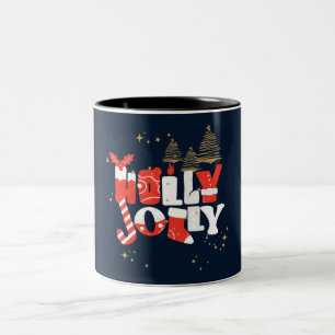 Holly Jolly Red White Gold Christmas Winter Two-Tone Coffee Mug