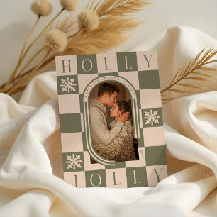 Holly Jolly Retro Checker Christmas Arch Photo Holiday Card