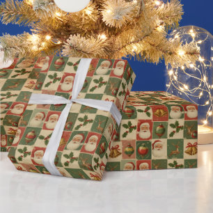Holly Jolly Retro Christmas Collage Wrapping Paper