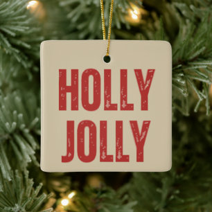 Holly Jolly Retro Family Christmas Matching  Ceramic Ornament