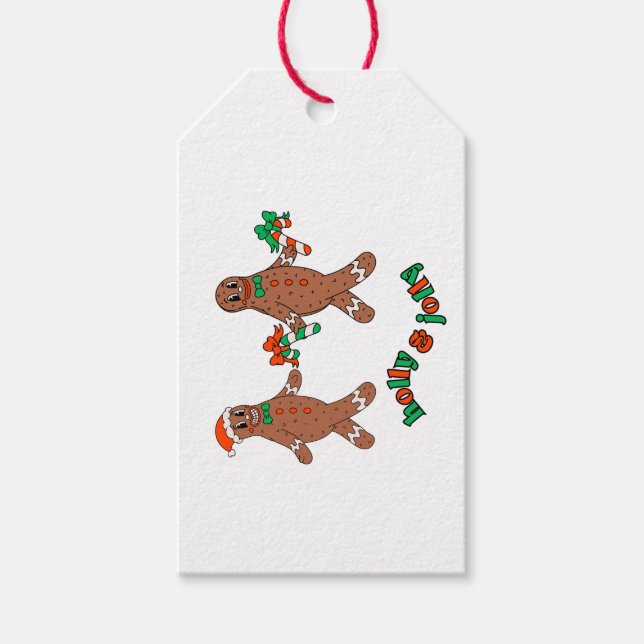 Holly & Jolly Retro Gingerbread Christmas Gift Tag (Front)