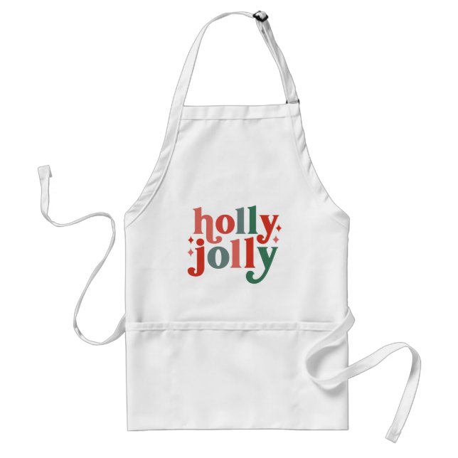 Holly Jolly - Retro Holiday Typography Adult Apron (Front)